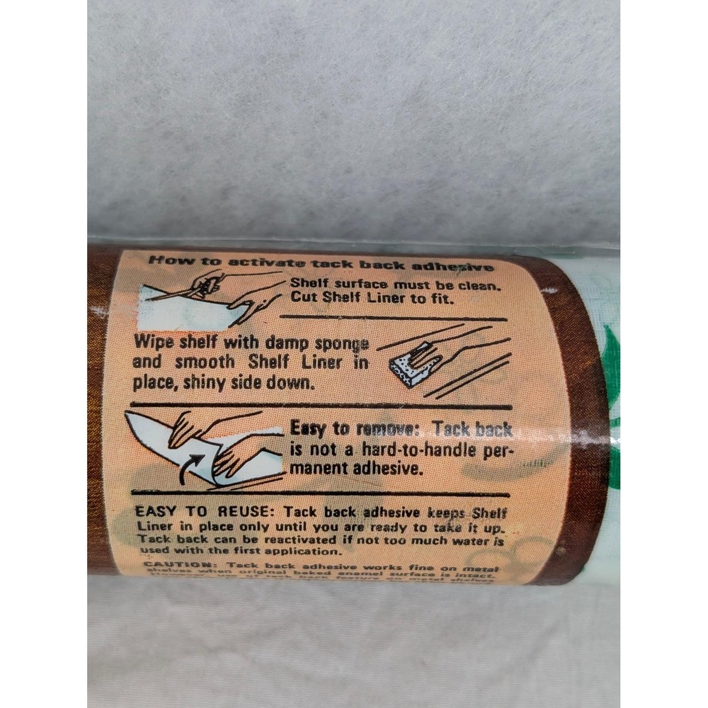 Vintage Rubbermaid Shelf Liner Green Floral Tack Bac Easy Peel USA Made 1978 - Picture 4 of 6